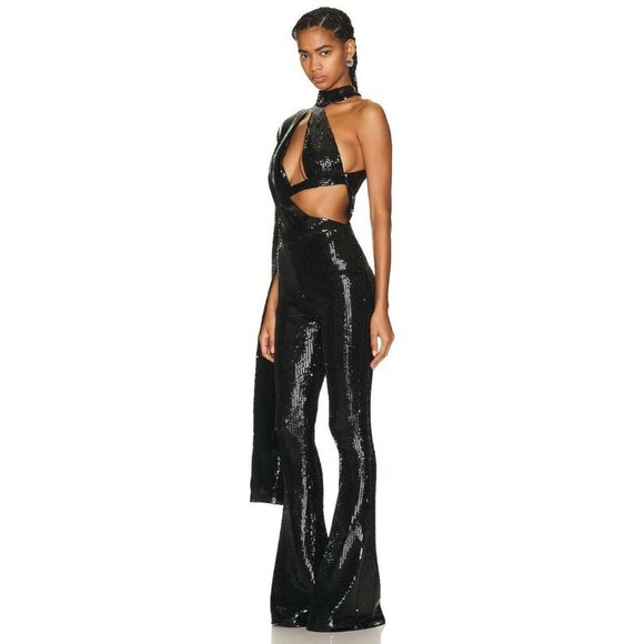 David Koma Asymmetric Bra Sequin Jumpsuit in Black 6 New Womens Dressy Outfit - Picture 4 of 12